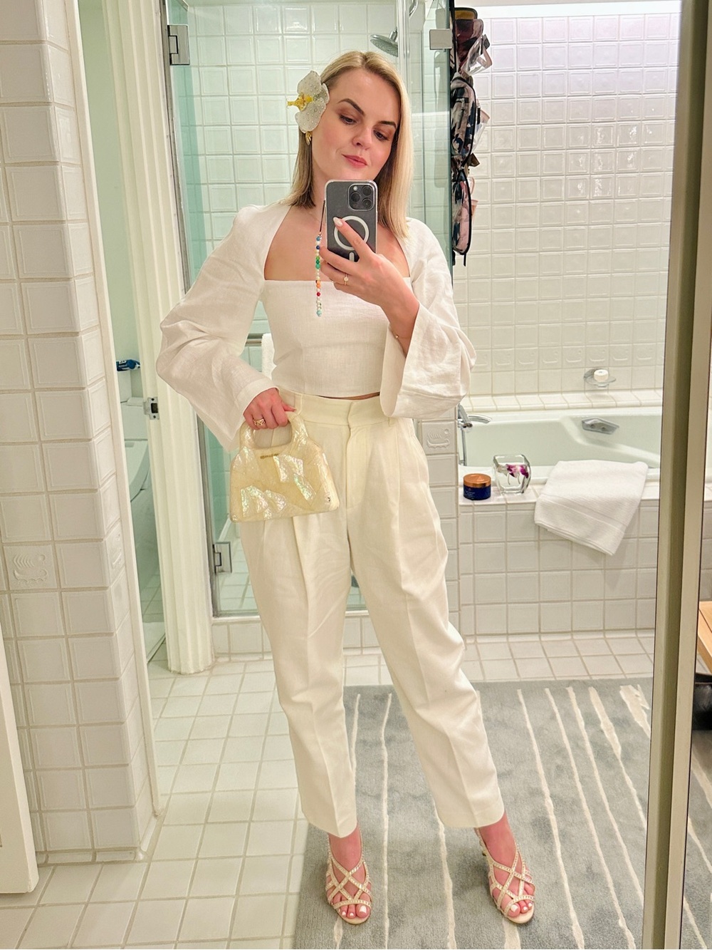 Mara Hoffman Cream Cropped Square-Neck Top